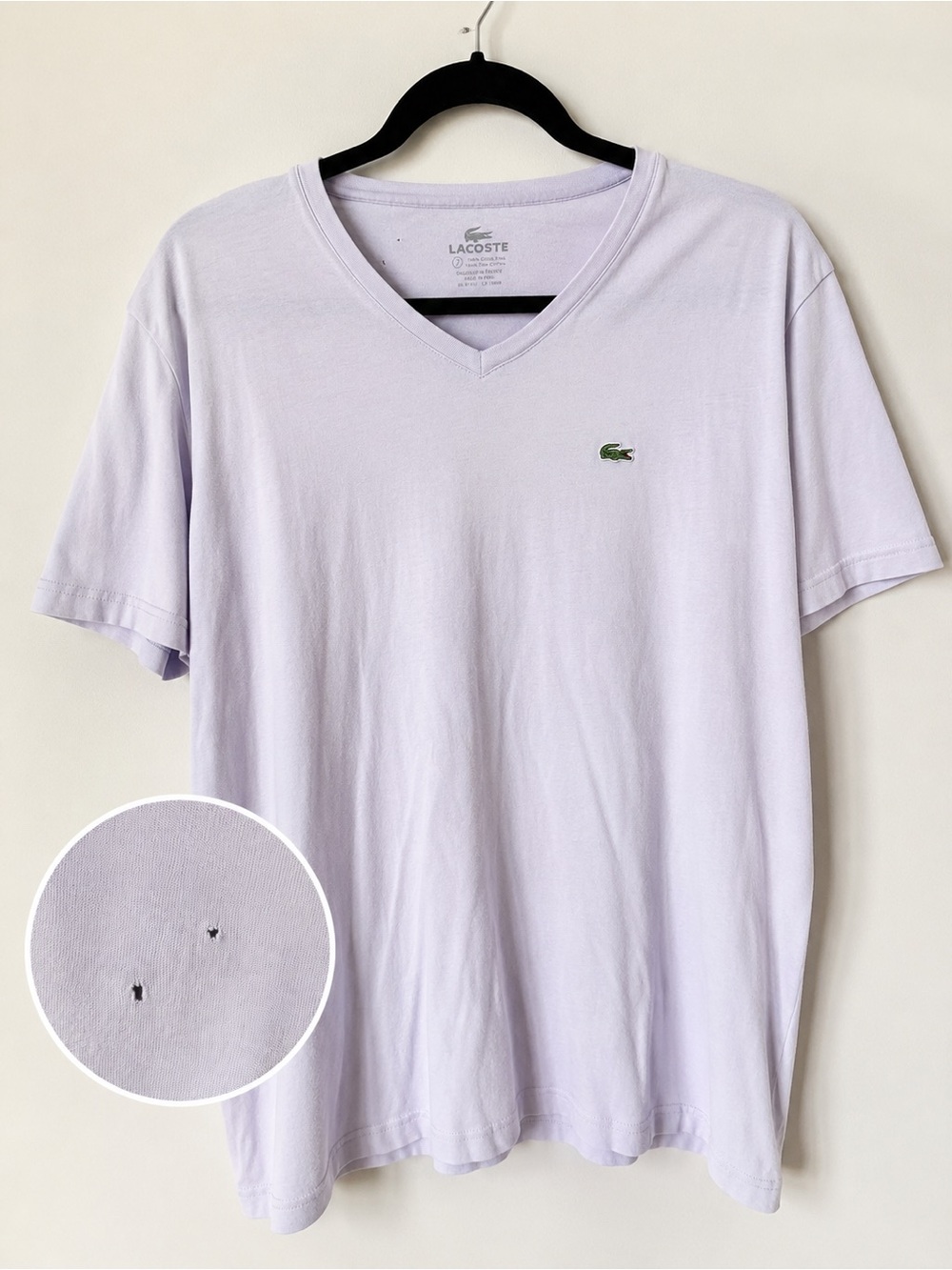 Lacoste Men’s V-Neck T-Shirt – Light Lavender – Size 7 / XL